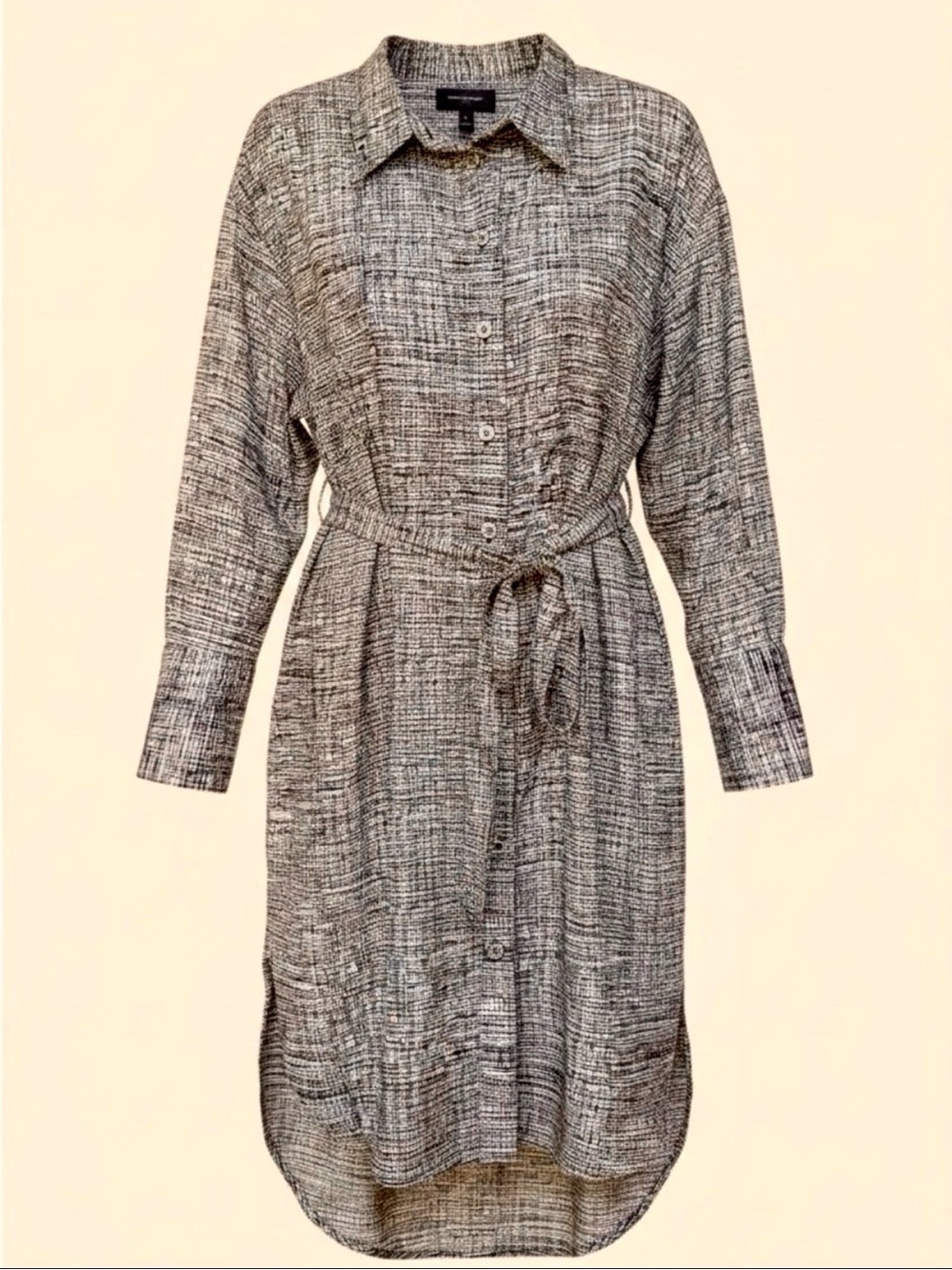 Banana Republic Satin Gray & Black Long Sleeve Geo Print Mini-Shirt Dress Size L - Picture 2 of 11